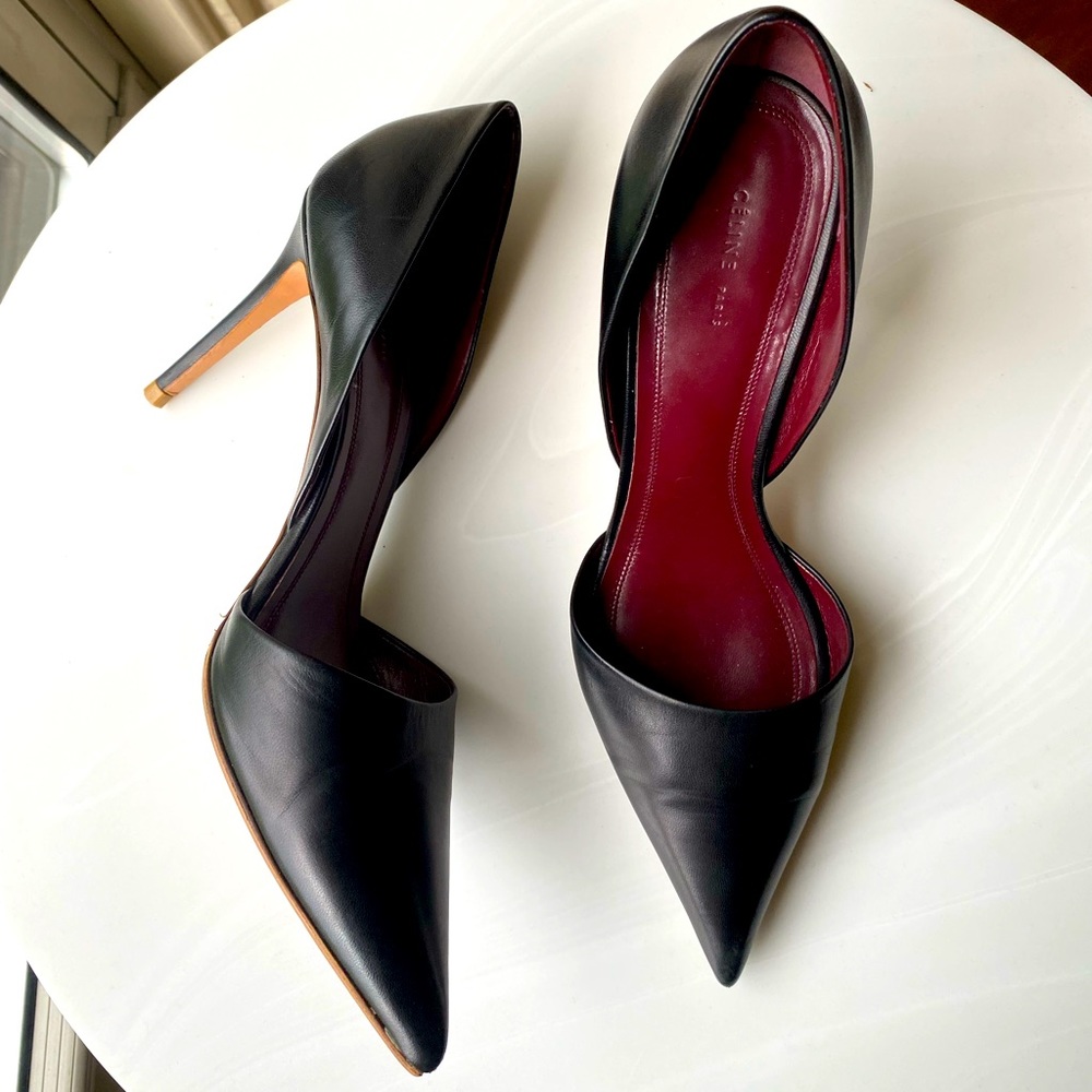 CÉLINE PARIS D’Orsay Black Leather Pumps IT38 Resoled Excellent Condition
